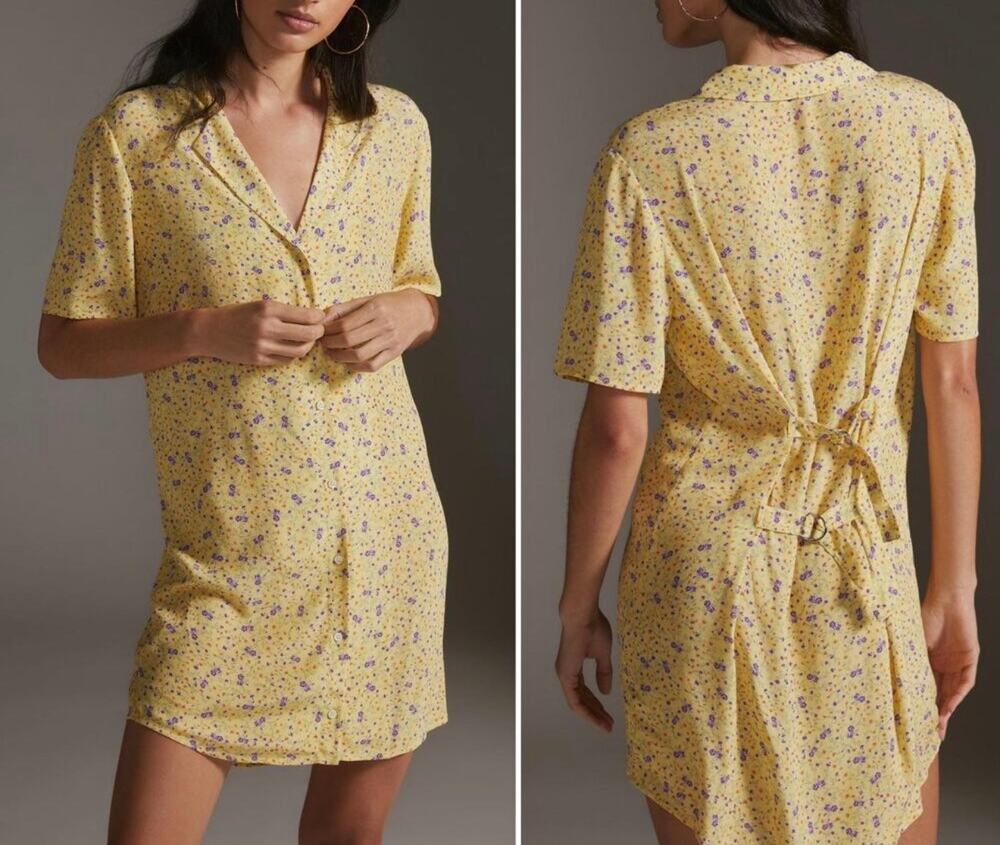 Favorite Daughter Mini Dress Yellow Floral Button Down